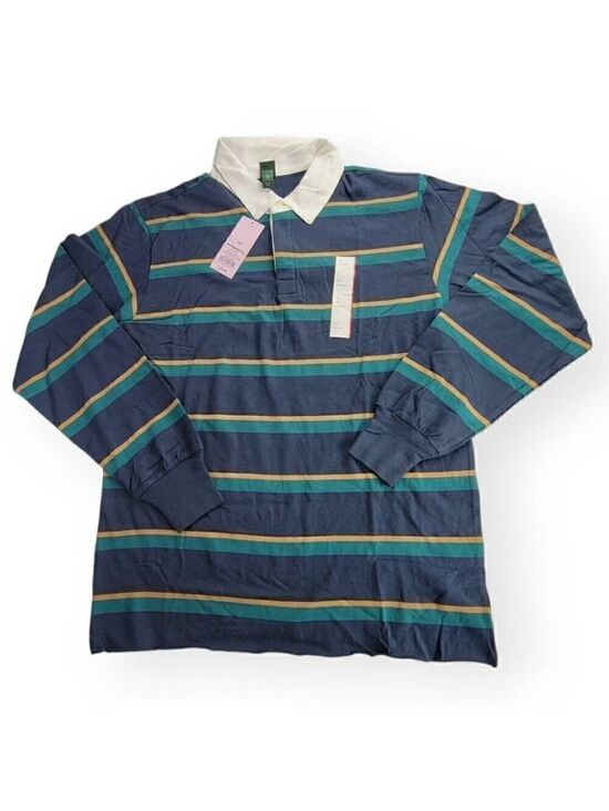 wild fable Tops - Wild Fable Navy Rugby Striped Collared Unisex Oversized Shirt XS